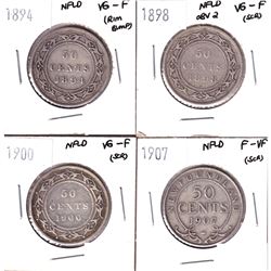 Lot of 4x Newfoundland Silver 50-cents. Lot includes: 1894 VG-F, 1898 Obv.2 VG-F, 1900 VG-F, & 1907 