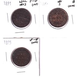 Lot of 3x Canadian Victorian Large 1-cent. Lot includes: 1891 LDLL Obv.3 F-VF, 1892 Obv.3 EF, & 1895