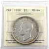 Image 1 : 1950 Silver $1.00 ICCS Certified MS-64 SWL. Lightly toned throughout. With mirror like finishes.