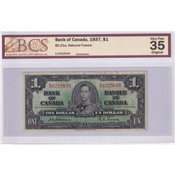 BC-21a 1937 Bank of Canada $1, Osborne-Towers, S/N: E/A6225630. BCS Certified VF-35 Original! *Rare 