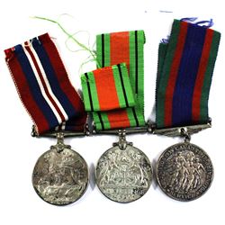 Set of 3 WWII Medals: Set includes the 1939-45 Defence Medal, Volunteer Service Medal, & the 1939-19