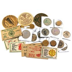 Estate lot of 24x Assorted Wooden Tokens