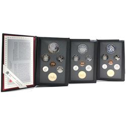 1993, 1994 & 1995 Canada 7-coin Proof Double Dollar Sets (Silver dollars are toned). 3pcs