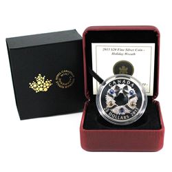 2013 Canada $20 Holiday Wreath with Crystals Fine Silver Coin.