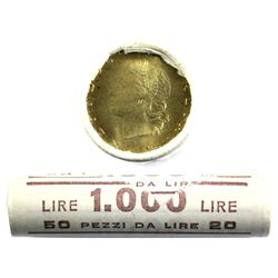 Italy 20 Lire Original Roll of 50pcs. Double head roll with unknown date.