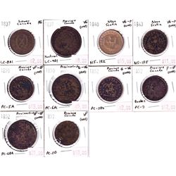 1837-1957 Bank of Canada Tokens: 1837 LC-8A1 AG, 1837 LC-9D1 VG ( imp), 1840 NS-1E2 VG-F (Cleaned), 