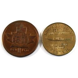 Pair of Kinsmen club "serving your community" tokens. 2pcs
