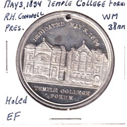 1937 Temple College Forum R.H. Conwell Pres. 38mm Extra Fine