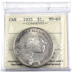 1935 Canada Silver $1 ICCS Certified MS-65. Please note the holder seal is cracked at the bottom.