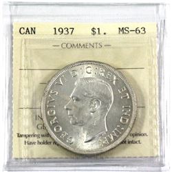 1937 Canada Silver $1 ICCS Certified MS-63.