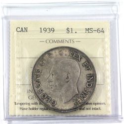 1939 Canada Silver $1 ICCS Certified MS-64.