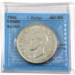 1945 Canada Silver $1 CCCS Certified AU-55 (Scratch).