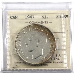 1947 Canada Silver $1 Pointed 7 ICCS Certified AU-55.