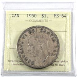 1950 Canada Silver $1 ICCS Certified MS-64.