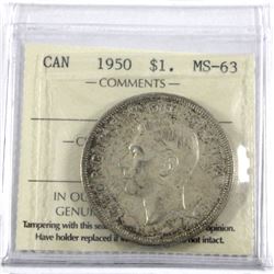 1950 Canada Silver $1 ICCS Certified MS-63.