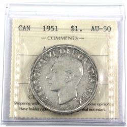 1951 Canada Silver $1 Arnprior ICCS Certified AU-50.