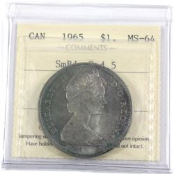 1965 Canada Silver $1 Small Beads Pointed 5 ICCS Certified MS-64.