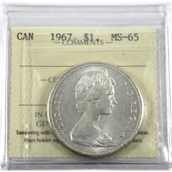 1967 Canada Silver $1 ICCS Certified MS-65.