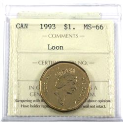 1993 Canada Loon $1 ICCS Certified MS-66.