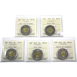 2014-2016 Canada $2 ICCS Certified MS-65 - 2x 2014, 2014 Wait For Me Daddy, 2015 & 2016 Battle of th