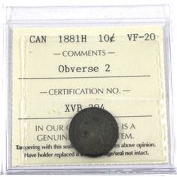 1881H Canada 10-cent Obverse 2 ICCS Certified VF-20.