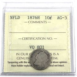 1876H Newfoundland 10-cent ICCS Certified AG-3.