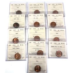 Estate Lot of 1940-1975 Canada 1-cent ICCS Certified MS-64 Red - 1940, 1949 A Off Denticle, 1952, 19