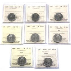 1970-2004 Canada 25-cent ICCS Certified MS-64 - 1970, 2x 1977, 1990, 1991, 1992 Northwest Territorie