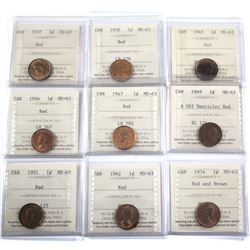1937-1974 Canada 1-cent ICCS Certified MS-63 Red - 1937, 1938, 1945, 1946, 1947, 1949 A Off Denticle