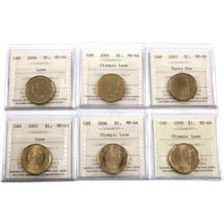 2004-2008 Canada Loon $1 ICCS Certified MS-64, 65 & 66 - 2004 MS-64, 2004 Olympic Loon MS-64, 2005 T