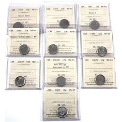 1969-2007 Canada 10-cent ICCS Certified MS-64 & 65 - 1969 Small Date MS-64, 1973 MS-64, 1980 Wide 0 
