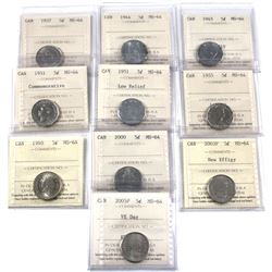 1937-2005 Canada 5-cent ICCS Certified MS-64 - 1937, 1944, 1945, 1951 Commemorative, 1951 Low Relief