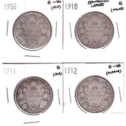 1906-1912 Canada 50-cent - 1906 G-VG, 1910 Good, 1911 Good & 1912 G-VG. Coins contain various impair
