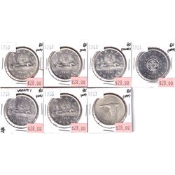 1960-1967 Canada Silver $1, All Brilliant Uncirculated - 1960, 1962, 1963, 1964, 1965 Variety 1, 196
