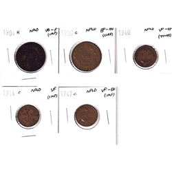 1904-1947 Newfoundland 1-cent - 1904H VG-F, 1936C EF-AU, 1940 VF-EF, 1944C VF & 1947C VF-EF. Coins c