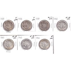 1937-1944 Canada 50-cent - 1937 Fine, 1938 Fine, 1939 VG-F, 1940 VF-EF, 1941 VF-EF, 1943 VF-EF & 194