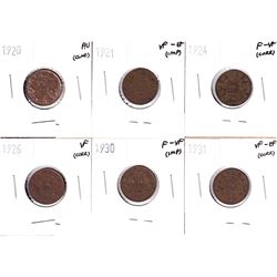 1920-1931 Canada 1-cent - 1920 AU, 1921 VF-EF, 1924 F-VF, 1926 VF, 1930 F-VF & 1931 VF-EF. Coins con