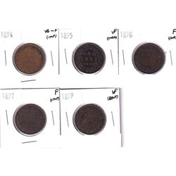 1894-1899 Canada 1-cent - 1894 VG-F, 1895 VF, 1896 Fine, 1897 Fine & 1899 VF. Coins contain various 