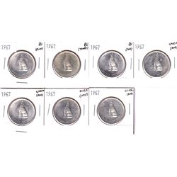Lot of 1967 Canada 50-cent - 3x BU, 2x UNC+ & 2x Circulated. Coins contain various impairments. 7pcs