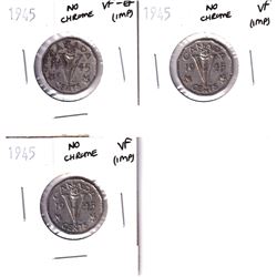 1945 Canada No Chrome 5-cents - VF-EF & 2x VF. Coins are impaired. 3pcs