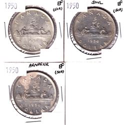 1950 Canada Silver $1 with Varieties in EF with Scratches - 1950, 1950 SWL & 1950 Arnprior. 3pcs