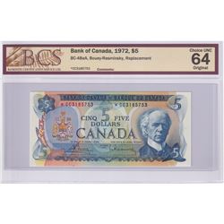 BC-48aA 1972 Bank of Canada Replacement $5, Bouey-Rasminsky S/N: *CC3185753 BCS Certified CUNC-64 Or