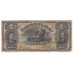 DC-13c 1898 Dominion of Canada $1, Bouville. Lower grade with some minor holes and tears.