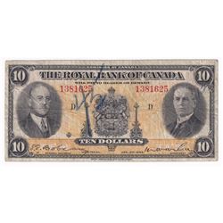 630-18-04a 1935 The Royal Bank of Canada $10, Large Signatures. S/N: 1381625. Fine condition with Wr