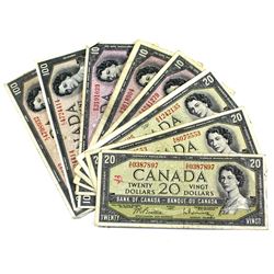 Lot of 9x 1954 Modified Bank notes. Lot includes 3x $10, 3x $20, 3x $100 ($390 Face) Note notes have
