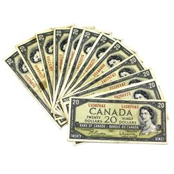Lot of 12x 1954 $20 Modified Bank notes. ($240 Face) Note notes have various impairments (Writing, h