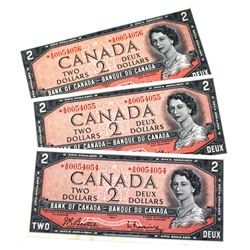 Lot of 3 Consecutive 1954 Replacement $2 Bills. BC-38bA, Beattie-Coyne, S/N: *A/B0054054/055/056. Al