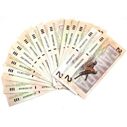 Lot of 25x 1986 Bank of Canada $2 Bills. Most notes EF-UNC. 25pc