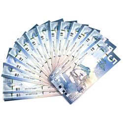 Lot of 17x 2002 Bank of Canada $5 Journey Series Banknotes. Most notes are AU-UNC Condition. ($85 Fa