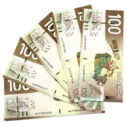 5x 2004 Journey Series $100 Bills all different prefixes. Lot includes: BJY, BKK, EJM, EJV, & EJW. N